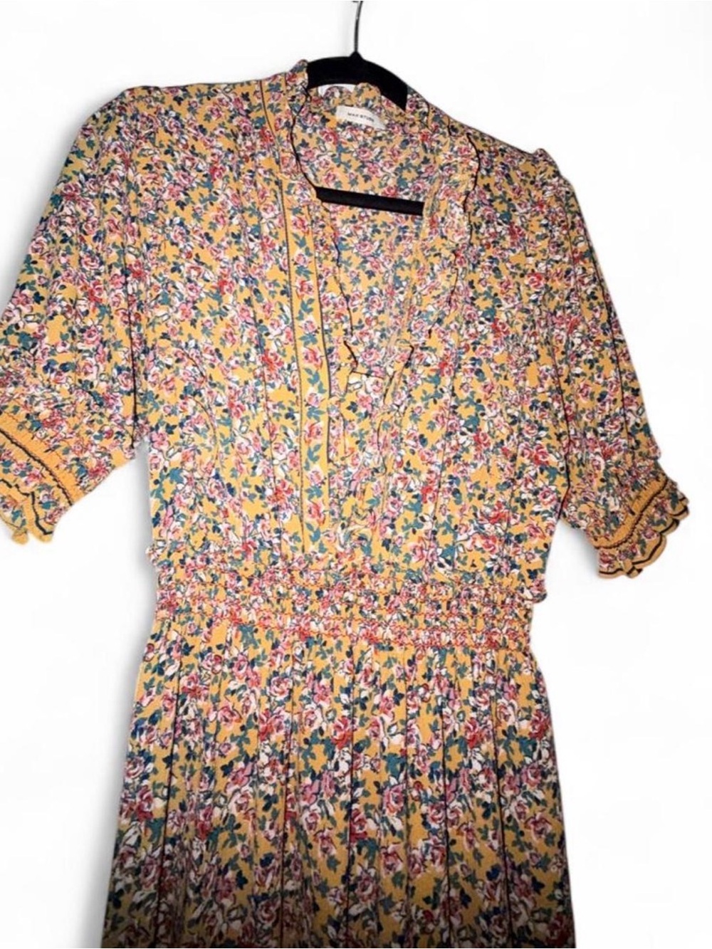 Yellow Floral Smocked Waist Dress